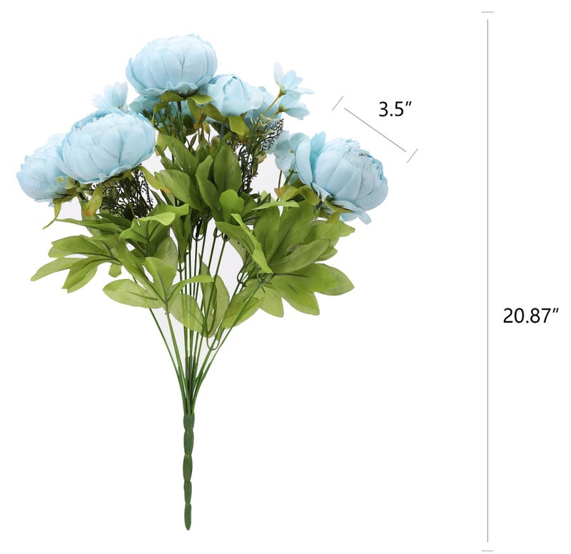 Duovlo Artificial Peony Silk Flowers Fake Flowers Vintage Wedding Home Decoration,Pack of 1 (Spring Blue) - Image 2